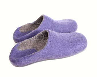 Customized Sheep wool mules, Purple Beige Warm boil house shoes, Women slippers - Personalized 37 colorways Organic