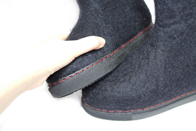 All season warm feet Felted boots, Black wool boots, Pull On Moccasin boots women, Winter Summer Outdoor Indoors, CUSTOM 7 ECO Wool Colors image 9