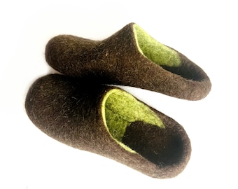 Natural wool slipper Mule Slides Brown warm slippers - Christmas, Father's Day, Granddad Gifts - Pick your colors