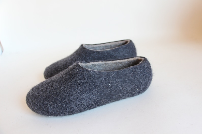 House shoes men wool Charcoal, Cold feet Warm Christmas loungewear Gifts for him Customize 7 wool colorways image 1