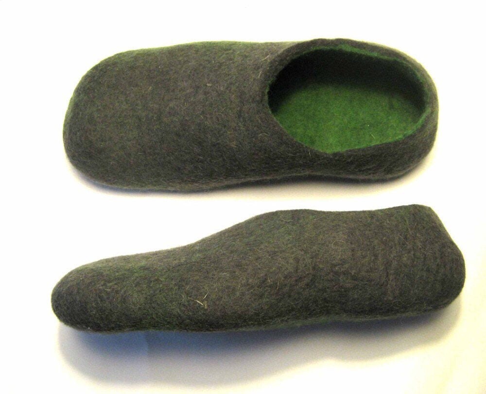 Mens Wool Slippers Woodland Green 