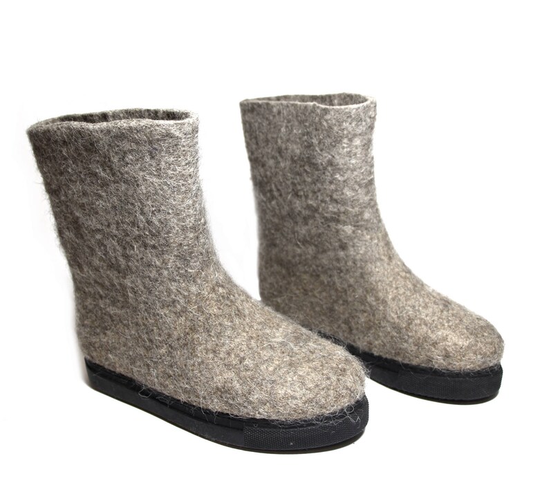 Womens Natural Gray Valenki Felted Boots Handmade Winter Etsy