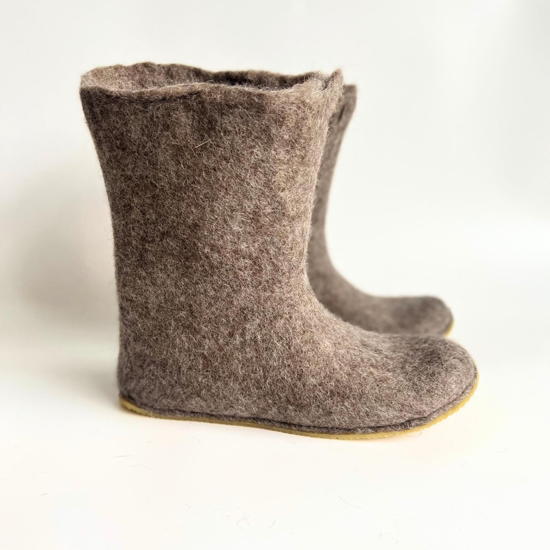 Felted Boots for Women, Dark Beige Barefoot Slippers, Mindful Recovery ...