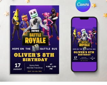 Fort Game Birthday Invitation, Fort Night Birthday, Video Game Birthday Party Invite, Game Birthday Card, Game party invite, Canva Editable