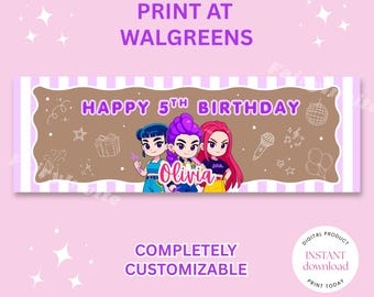 Kpop Birthday Banner, Custom Party Backdrop, Editable Canva Template, Personalized Birthday Decor