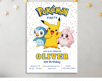 Pokemon Birthday Invitation / Pokemon Birthday Party invite Digital Pokemon Card Invitation/ Pokemon party/ kid invite birthday