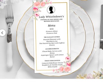 Bridgerton Society Papers Menu Template,Wedding menu,  Editable Canva  Tea Party Menu, Digital Download