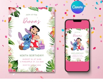 Custom Stitch Invitation, Lilo And Stitch Birthday Invite, Stitch Party Invite Template, Digital Editable Birthday Card Invite