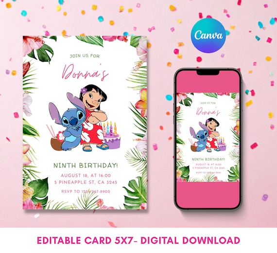 Custom Stitch Invitation, Lilo And Stitch Birthday Invite, Stitch Party Invite Template, Digital Editable Birthday Card Invite