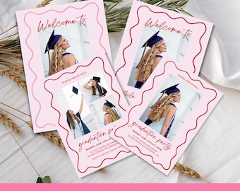 Coquette Graduation Card, Graduation Party Invitation Template,Pink Invite, Photo Invite, Editable Template,Class of 2025