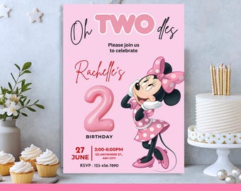 Editable Oh Twodles Birthday invitation, Minnie mouse party, Oh Twoodles Invite, Minnie Girl Second birthday digital instant template
