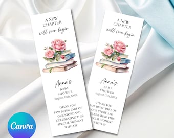 A New Chapter Bookmark Party Favor, Storybook Baby, Customize Bookmark, Book Themed Favor, Storybook Theme, Floral Thank You Tag Template