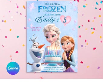Editable Frozen Birthday Party Invitation, Elsa Five Birthday, Girl Birthday Card template digital download