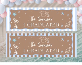 Summer Graduation Banner Template, class of 2026, Editable Canva party  Decor, personalized beach grad banner,  digital Download