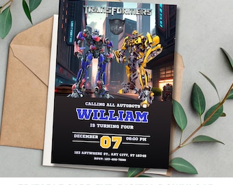 Transformers Birthday Invitation Optimus Prime, Bumblebee,Editable Rescue Bots Invitation Template,  Digital Autobots invite