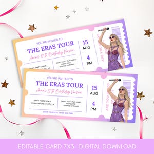 Eras Geburtstagsfeier, Taylor Tour Ticket einladen, Printable T.S. Musik-Geburtstag, bearbeitbare Sofort-Download-Einladung