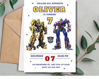 Transformers Birthday Invitation Optimus Prime, Bumblebee,Editable Rescue Bots Invitation Template,  Digital Autobots invite