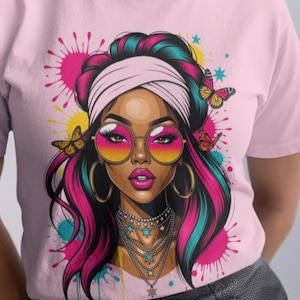 Cool Girl Colorful T-shirt, Stylish Graphic Tee for Women, Cartoon Style Shirt, Soft Cotton Top, Bold Summer Outfit, Cute Gift Idea