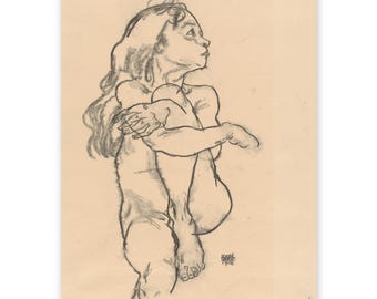 Seated Girl Clasping Her Left Knee by Egon Schiele Print