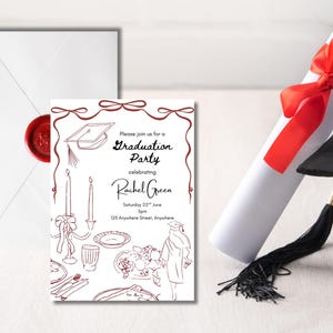Bewerkbare sjabloon voor afstudeeruitnodiging | Moderne uitnodiging voor afstudeerfeest | Afdrukbare afstudeerkaart | Minimalistisch lijnontwerp | Direct downloaden