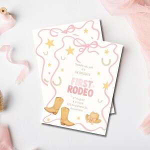 Pink First Rodeo Birthday Invitation | Cowgirl 1st Birthday Party | Western Theme Digital Invite | Girly Rodeo Invitation