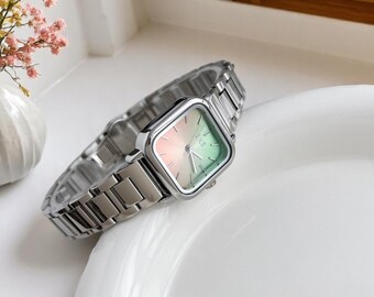 Orologio da donna quadrato classico in stile anni '90 - Orologio retrò femminile, orologio al quarzo minimalista di ispirazione vintage, regalo elegante per lei