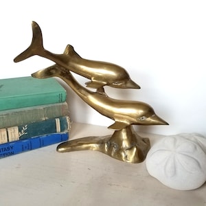 Vintage Brass Dolphins Statue Beach Decor