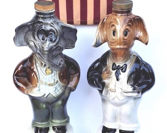 1960 Jim Beam Political Decanter Set: Donkey & Elephant Barware - Etsy