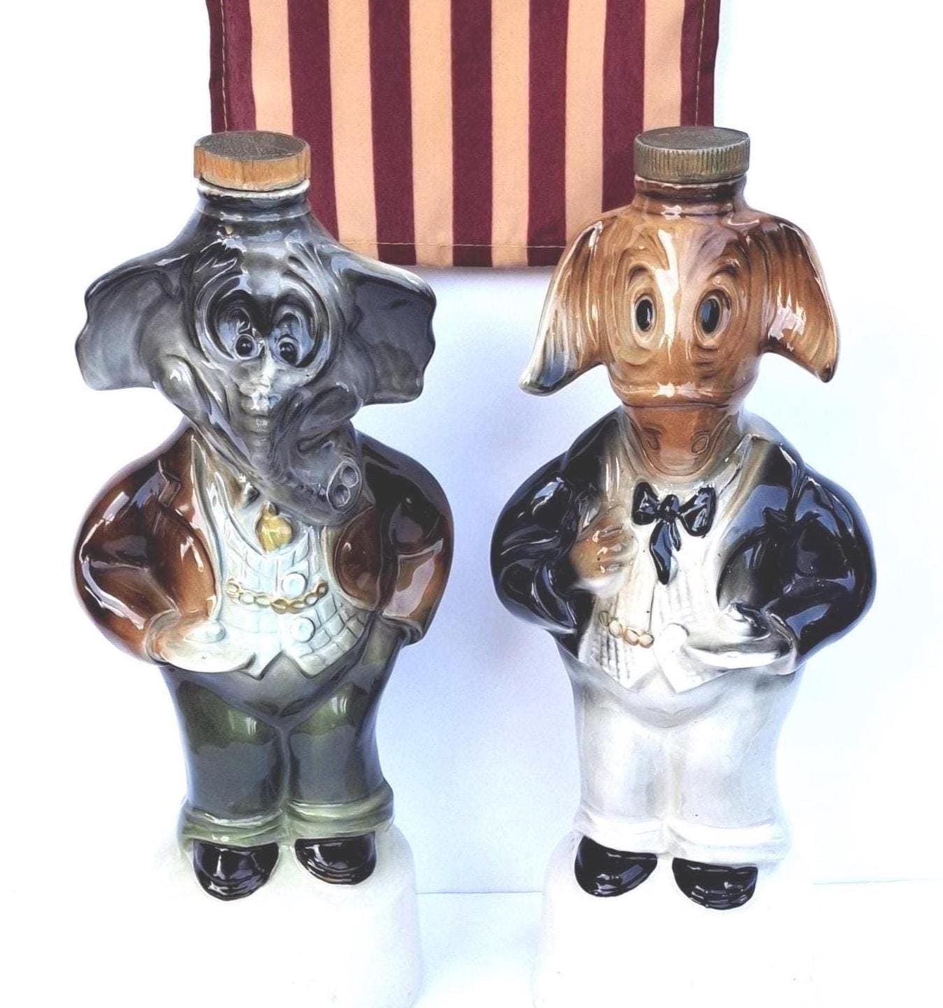置物 60s woman&panther decanter 1960 Jim Beam Political Decanter Set: Donkey & Elephant Barware - Etsy