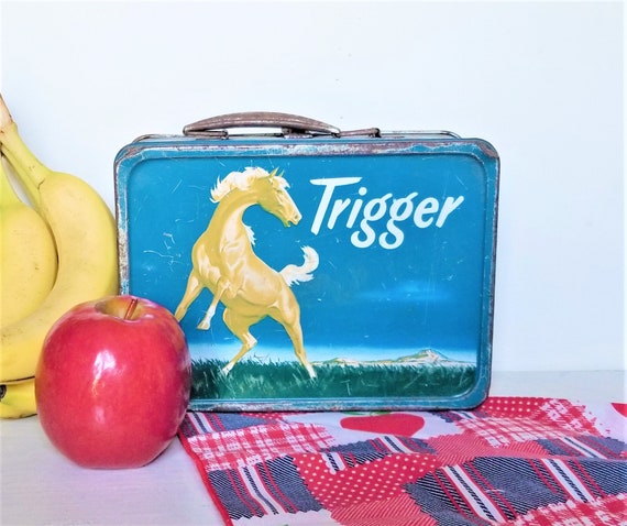 Vintage 1950's Roy Rogers Trigger Tin Lunch Box Am