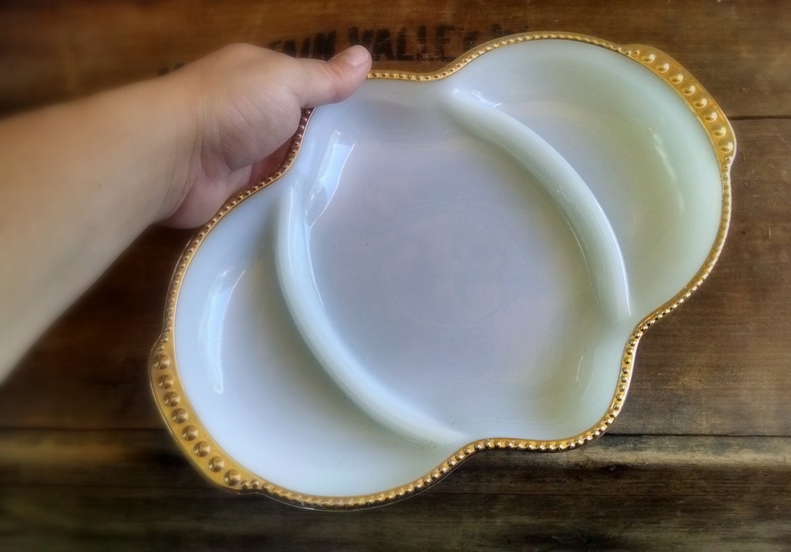 Vintage Milk Glass Relish Tray Serving Dish Fire King Etsy