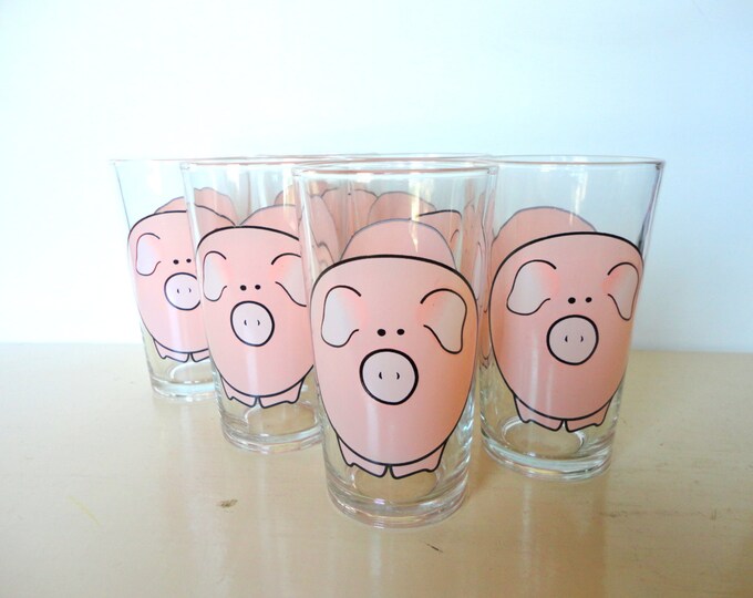 Vintage Piggy Glasses Set of Six Etsy