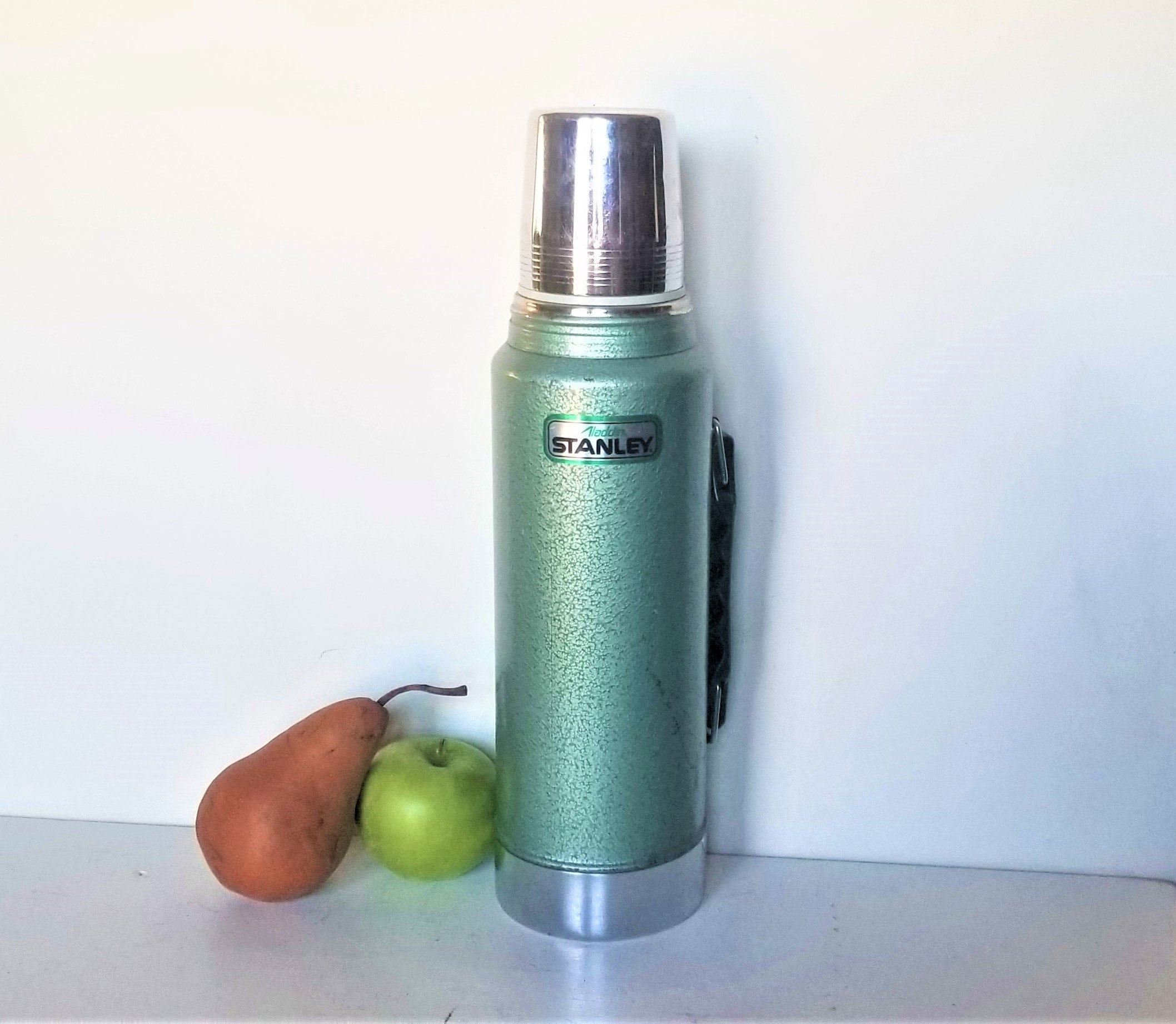 Vintage Stanley Aladdin Thermos, Metal Thermos, One Quart, Made in USA,  Glass Insulator, Rustic Distressed, 1970s 