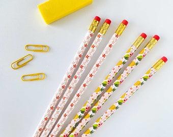 Floral pencil set with tropical pineapple floral designs for desk, school, or teachers