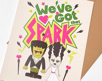 Anniversary Card for Halloween Frankenstein Love Card Funny We've Got That Spark
