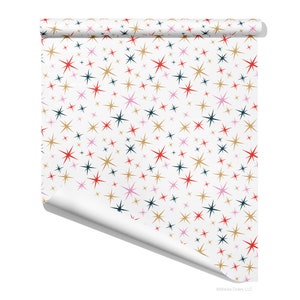 Christmas gift wrap with a mid-century modern stars pattern