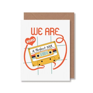 Carte d'amour des années 80, carte de voeux mix tape avec illustration de cassette