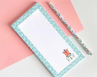 Lined notepad with pretty tulip floral design