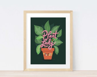 Plant Lady Art Print Houseplant Wall Art Illustration