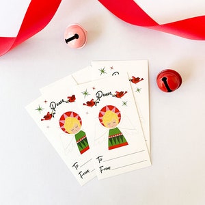 Sticker gift tags for Christmas gift wrapping featuring cute angel illustration by Gigglemugg