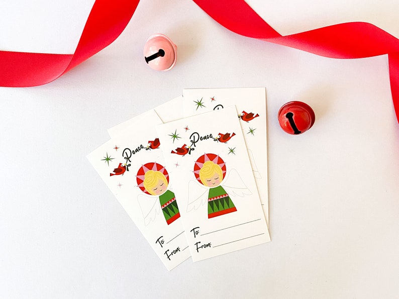 Sticker gift tags for Christmas gift wrapping featuring cute angel illustration by Gigglemugg