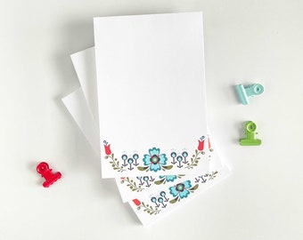 Scandi Floral Notepad, Flower Memo Pad, 4 x 6 Unlined Notepad