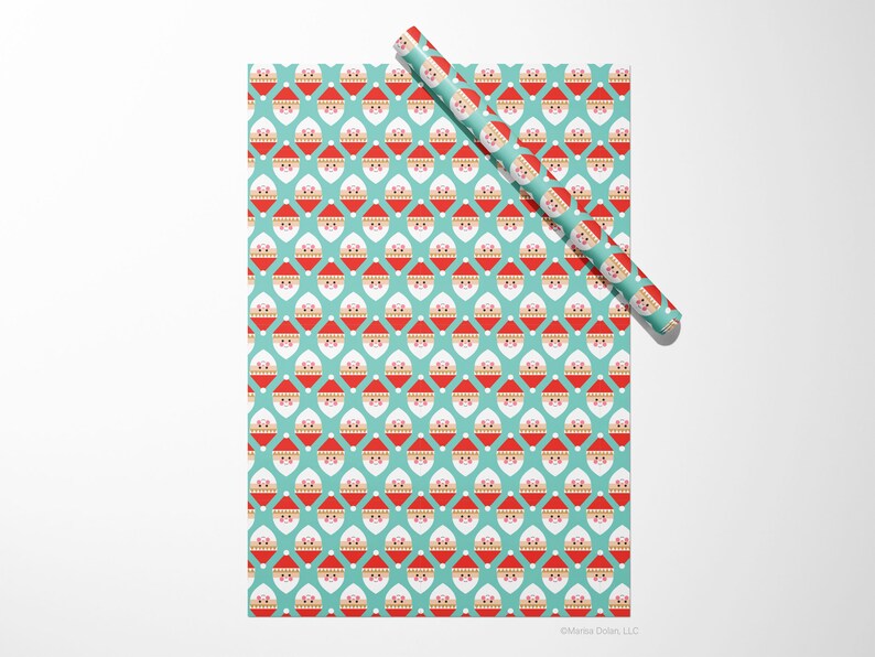 Modern, geometric Christmas Santa gift wrap roll of 3 sheets by Gigglemugg