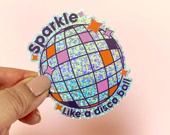 Glitter Disco Ball Sticker: Waterproof Vinyl Decal for Laptop, Water Bottle
