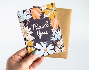 Floral thank you card, Illustrated wildflower greeting card