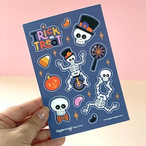 Halloween Sticker Sheet: Trick-or-Treat Skeleton Vinyl Stickers