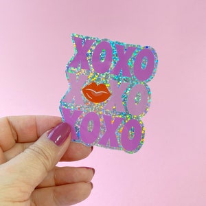 Sticker scintillant XOXO - Adorable sticker découpé pour bouteilles d'eau, ordinateurs portables et journaux