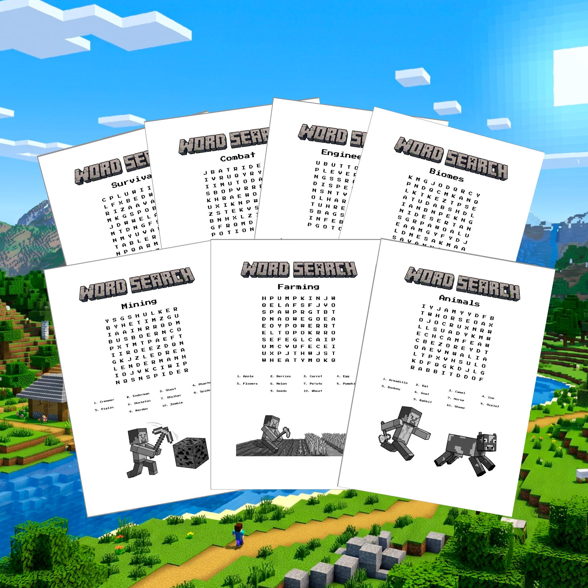 Minecraft Word Search Printable for Kids - 7 Themed Puzzles - Instant ...