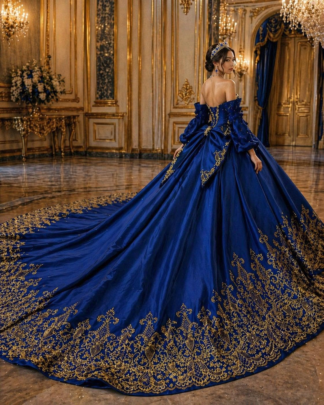15 dresses royal blue Royal Blue Quinceanera Dresses Princess Beaded Pearls Sweet 15 Dress 3D Flowers Lilac / US2 main image 1
