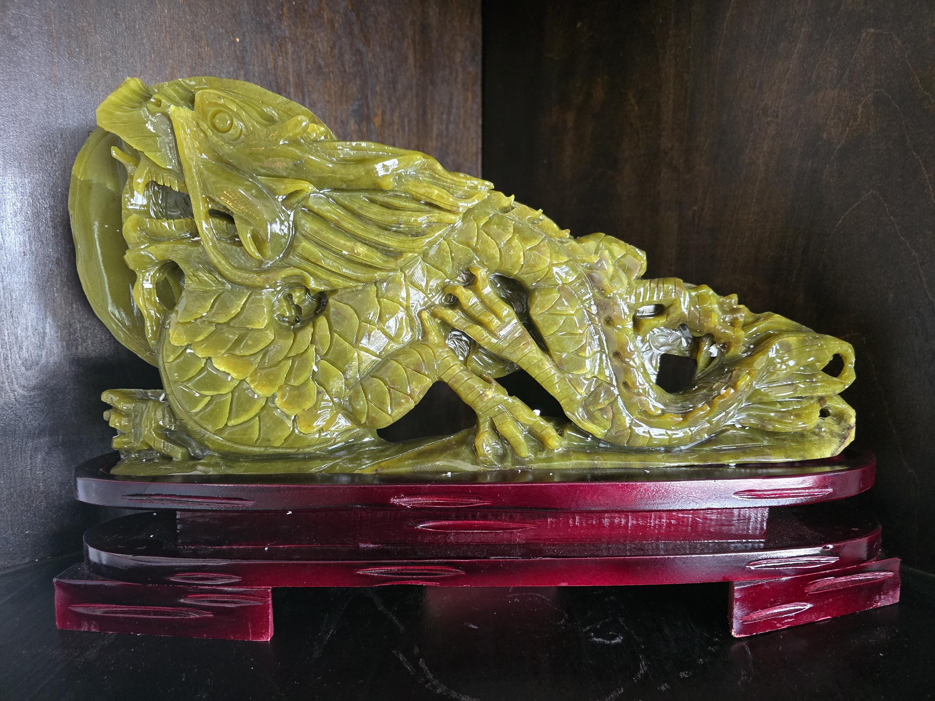 9.5lbs 18" X 13" Top Quality Natural Green Jade Master Hand Carved Lucky Dragon